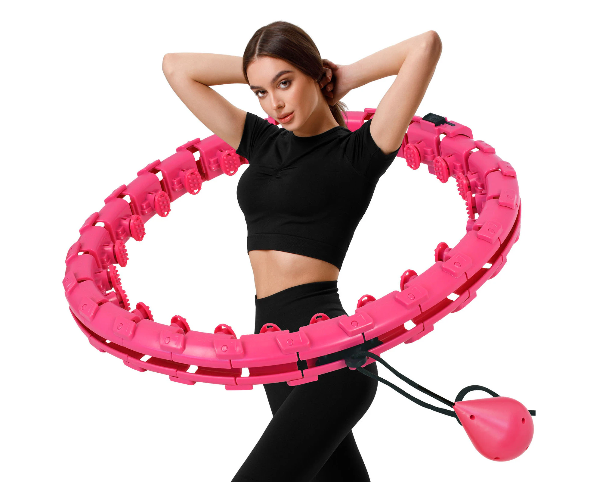 YOPOWER Weighted Hula Hoops Fitness Hoola Hoop for Adults Weight Loss Pink