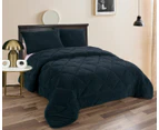 Ramesses Fluffy Soft Teddy Fleece 3pc Comforter Set | Ultra Warm Bedding Fluffy Comforter | 4 Sizes - 6 Colours - Navy