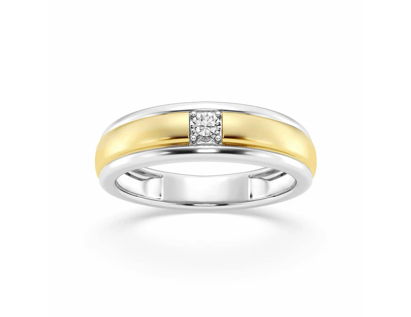 Bevilles Men's Ring with 0.05ct of Diamonds in 9ct Yellow Gold and Sterling Silver Accents - H
