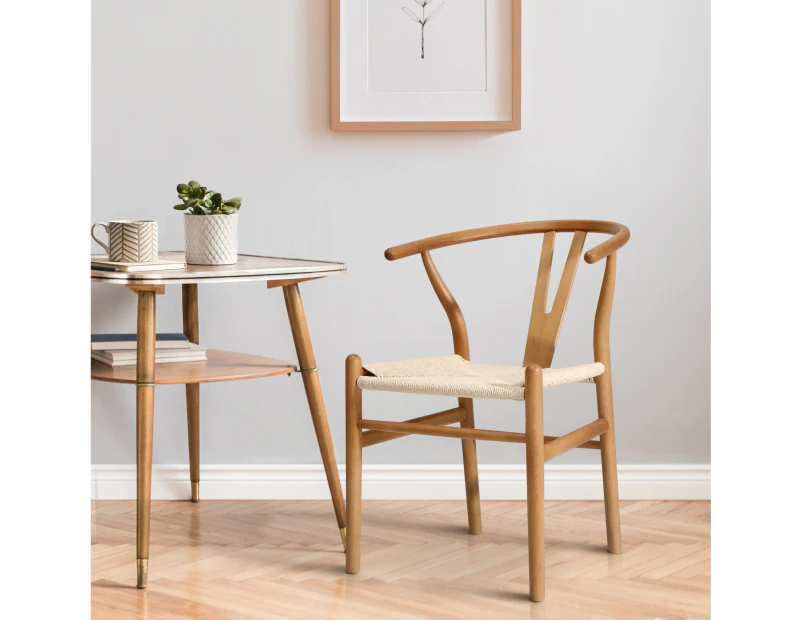 Oikiture Dining Chair Wooden Hans Wegner Chair Wishbone Chair Cafe Lounge Seat - Natural
