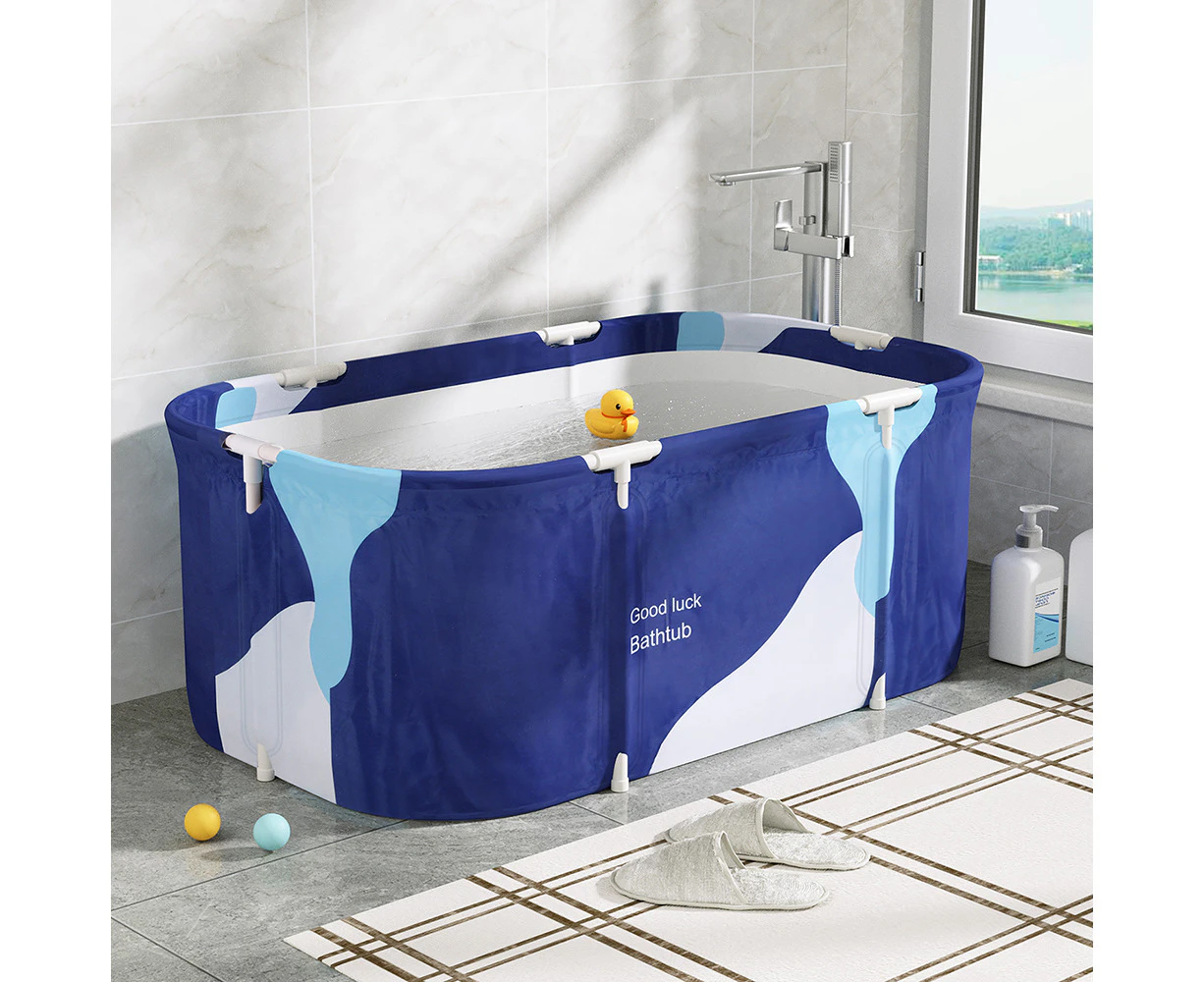 Weisshorn Foldable Bathtub PVC Spa Bucket Inflatable Cushion 114x62cm Navy Blue