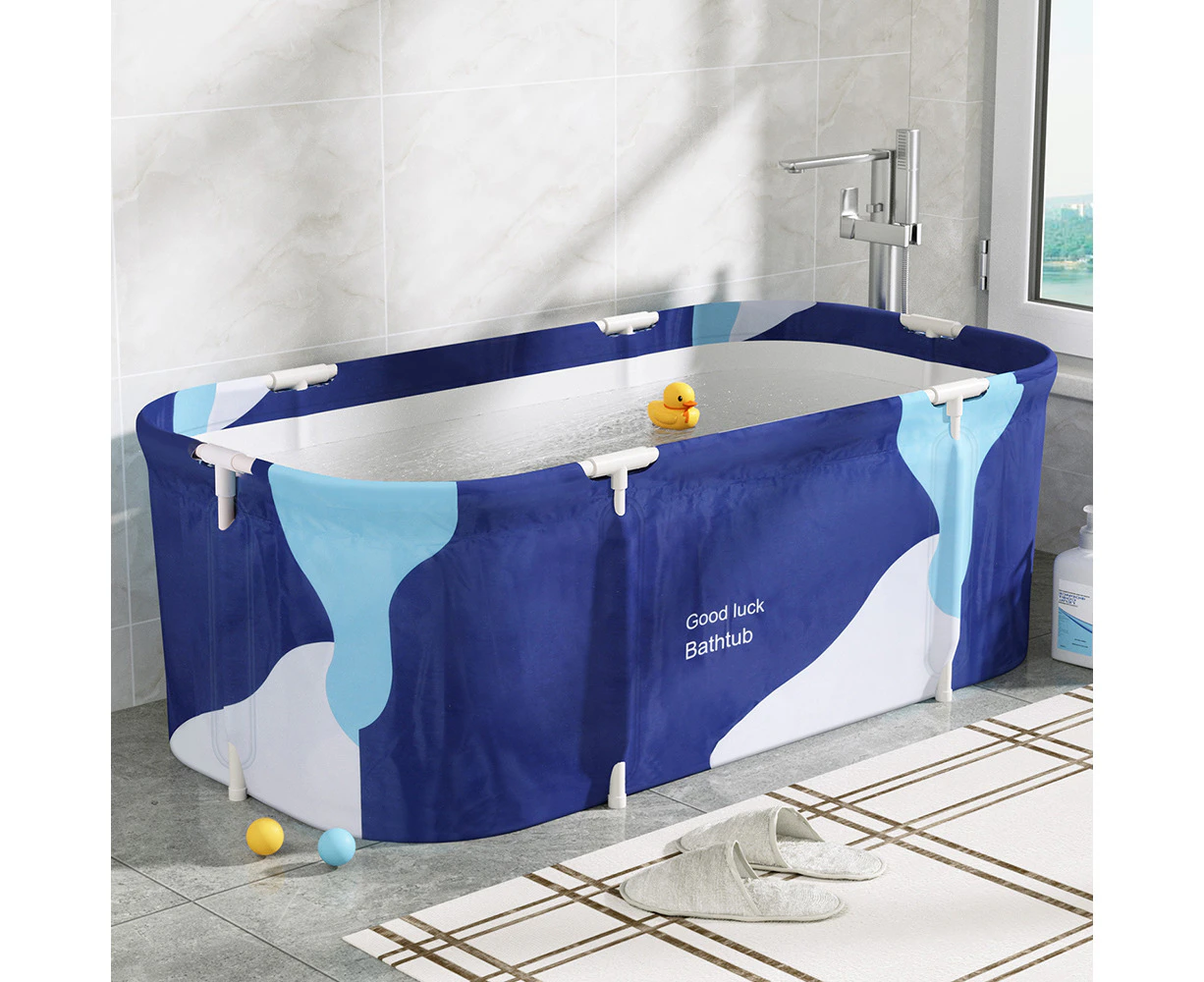 Weisshorn Foldable Bathtub PVC Spa Bucket Inflatable Cushion 134x65cm Navy Blue