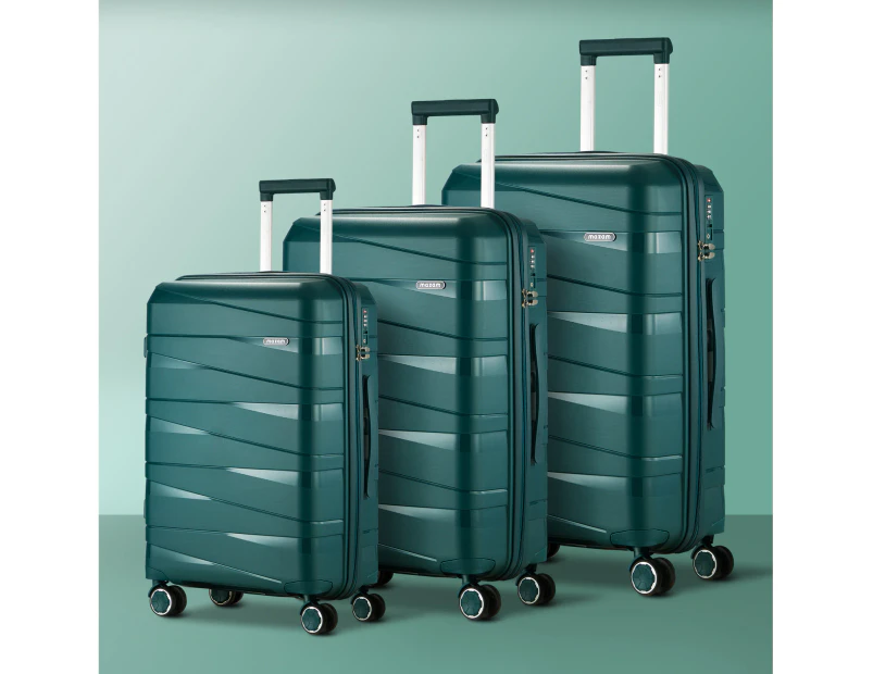 Mazam 3PCS Luggage Suitcase Trolley Set Travel TSA Lock Storage PP Case Green