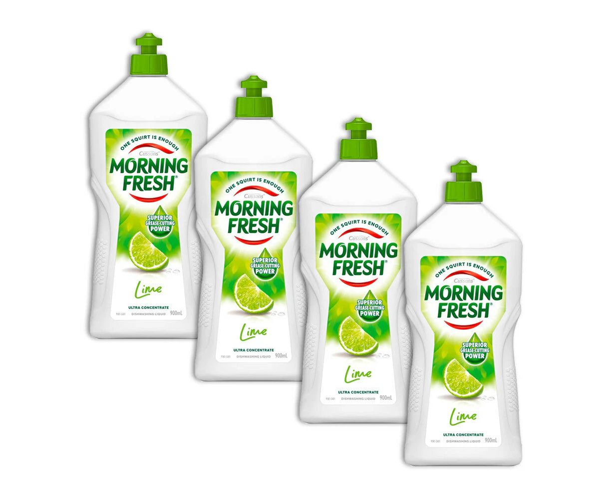 4x Morning Fresh Kitchen Dishwashing Cleaning Liquid Lime Fresh Bottle 900ml