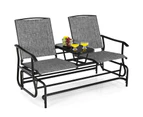 Costway Double Swing Glider Chair Patio Rocking Loveseat w/Center Tempered Glass Table Outdoor Furniture Grey