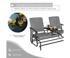 Costway Double Swing Glider Chair Patio Rocking Loveseat w/Center Tempered Glass Table Outdoor Furniture Grey