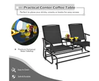 Costway Double Swing Glider Chair Patio Rocking Loveseat w/Center Tempered Glass Table Outdoor Furniture Black
