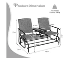 Costway Double Swing Glider Chair Patio Rocking Loveseat w/Center Tempered Glass Table Outdoor Furniture Grey