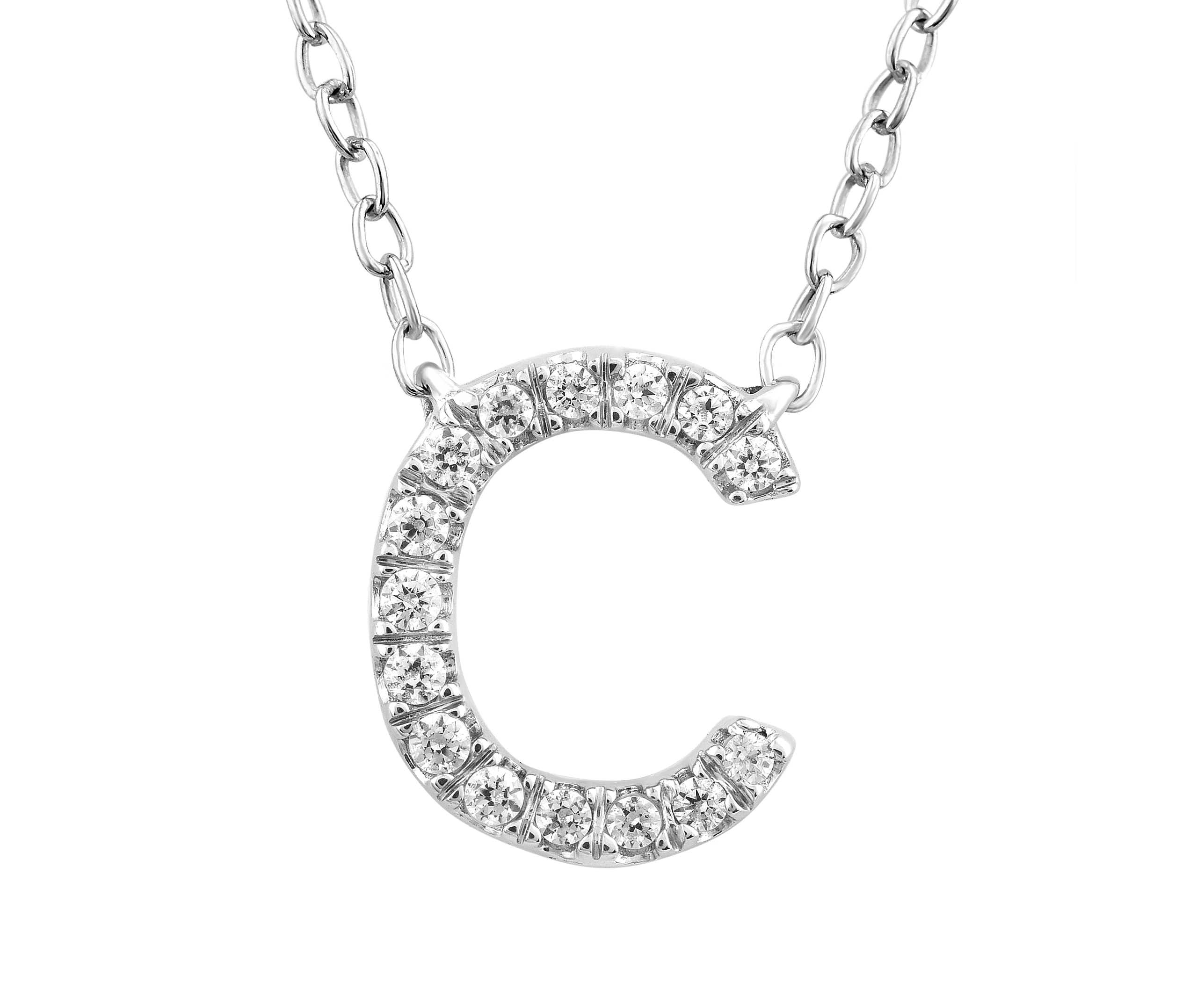 Initial 'C' Necklace with 0.06ct Diamonds in 9K White Gold