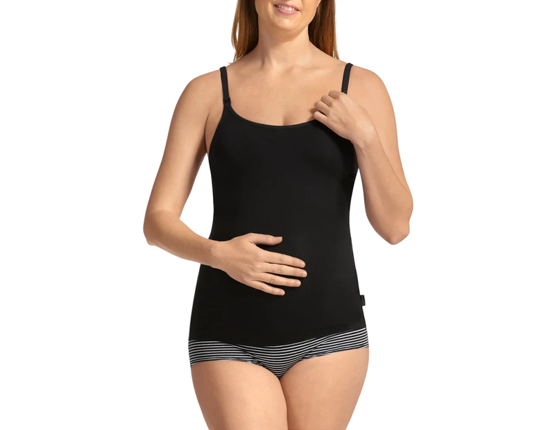 3 x Womens Bonds Maternity Hidden Support Singlet Pregnancy Bumps Black Cotton/Elastane - Black