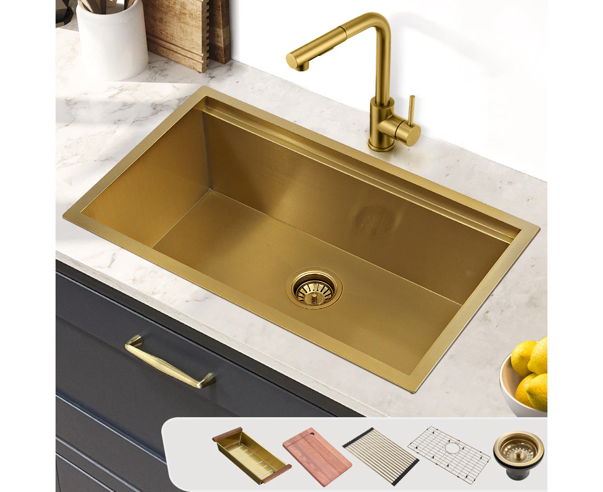 Simplus Stainless Steel Kitchen Workstation Sink 75x45CM Laundry Undermount Single Bowl Set Gold