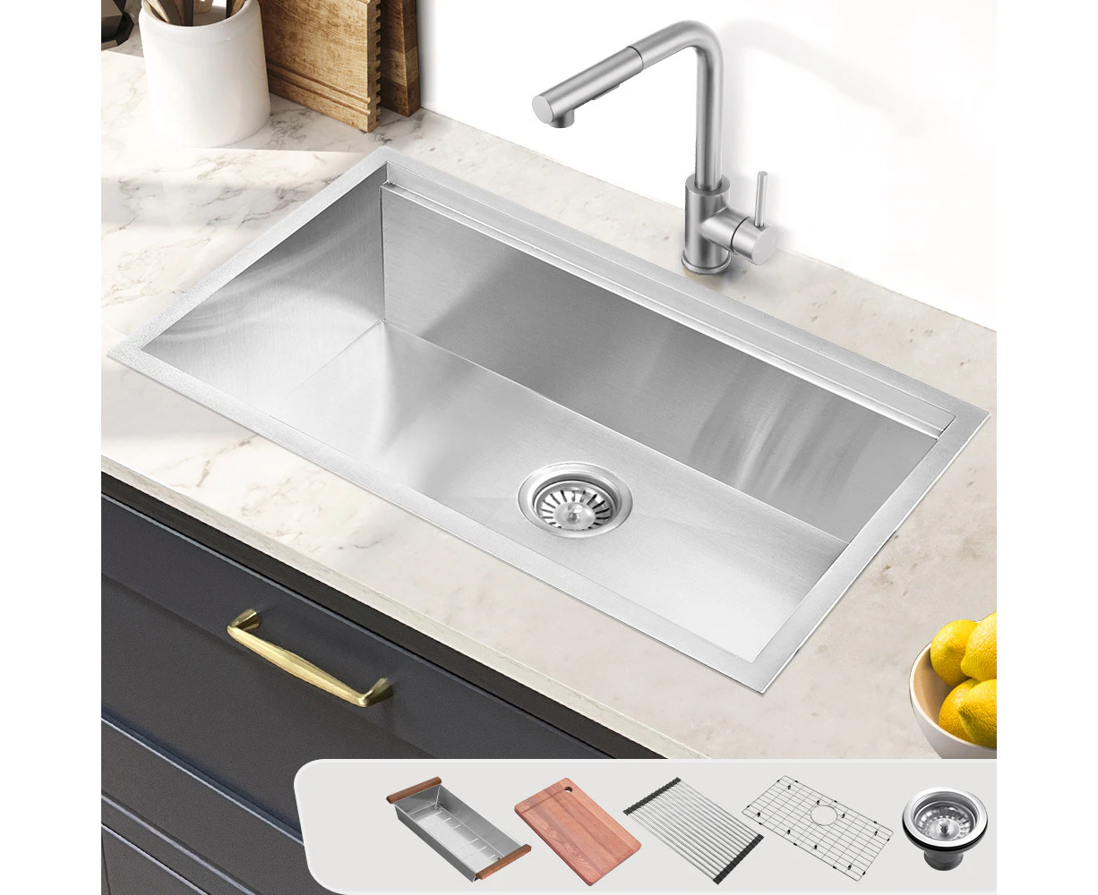 Simplus Stainless Steel Kitchen Workstation Sink 75x45CM Laundry Undermount Single Bowl Set Silver