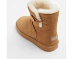 Womens Sheepskin and Leather Slipper Button Boot - Brown