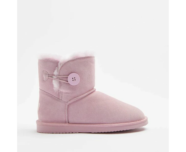 Womens Sheepskin and Leather Slipper Button Boot - Pink