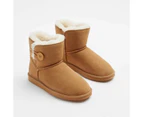 Womens Sheepskin and Leather Slipper Button Boot - Brown