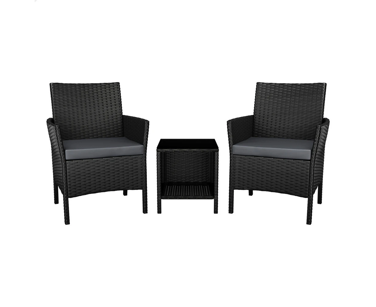 ALFORDSON Outdoor Furniture Wicker Bistro 3PCS Set Patio Chairs Table Black