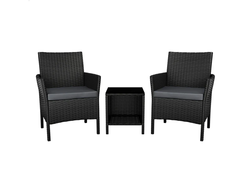 ALFORDSON Outdoor Furniture Wicker Bistro 3PCS Set Patio Chairs Table Black