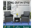 ALFORDSON Outdoor Furniture Wicker Bistro 3PCS Set Patio Chairs Table Dark Grey With Pillows