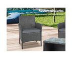 ALFORDSON Outdoor Furniture Wicker Bistro 3PCS Set Patio Chairs Table Dark Grey With Pillows