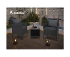 ALFORDSON Outdoor Furniture Wicker Bistro 3PCS Set Patio Chairs Table Dark Grey With Pillows