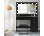 Oikiture Dressing Table Stool Set Makeup Large Mirror Dresser 12 LED Bulbs Black