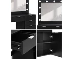 Oikiture Dressing Table Stool Set Makeup Large Mirror Dresser 12 LED Bulbs Black