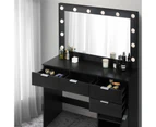 Oikiture Dressing Table Stool Set Makeup Large Mirror Dresser 12 LED Bulbs Black