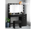 Oikiture Dressing Table Stool Set Makeup Large Mirror Dresser 12 LED Bulbs Black