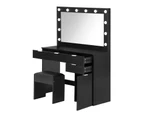 Oikiture Dressing Table Stool Set Makeup Large Mirror Dresser 12 LED Bulbs Black