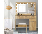 Oikiture Dressing Table Stool Set Makeup Large Mirror Dresser 12 LED Bulbs Oak