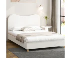 Oikiture Bed Frame King Size Boucle Cloud Shape Headboard Wood Slats White