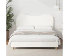 Oikiture Bed Frame King Size Boucle Cloud Shape Headboard Wood Slats White