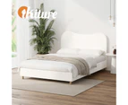 Oikiture Bed Frame Double Size Boucle Cloud Shape Headboard Wood Slats White