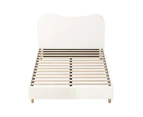 Oikiture Bed Frame Double Size Boucle Cloud Shape Headboard Wood Slats White