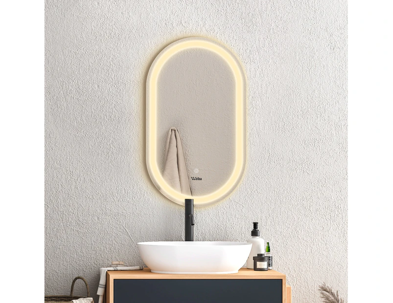 Welba 75x50cm LED Oval Bathroom Mirror Makeup Anti-fog Smart Wall Mounted Mirrors Light Decor 3 Colors Light Touch Switch IP65