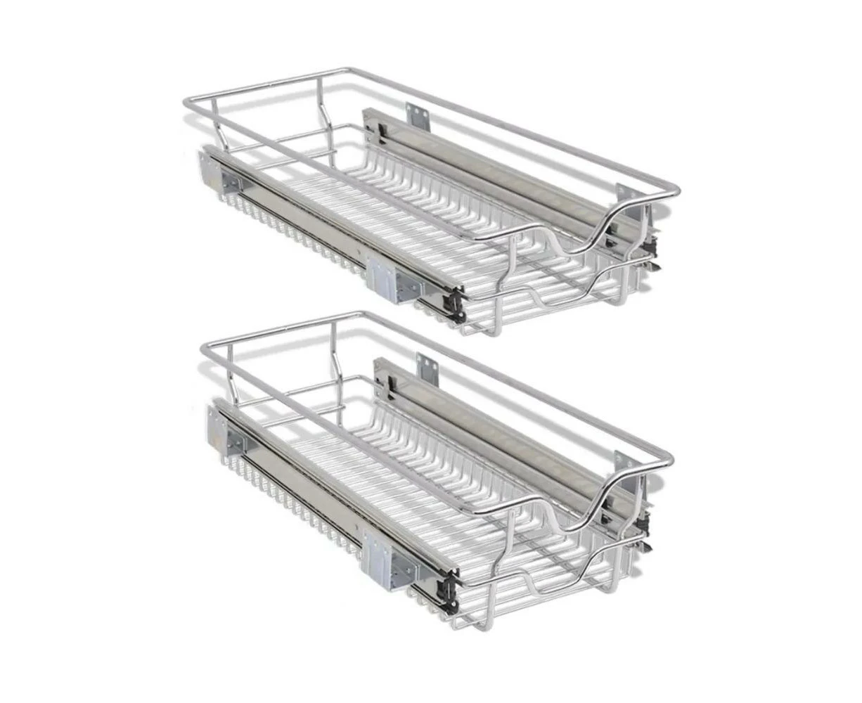 2 Pcs Pull-Out Wire Basket Kitchen Cabinet Storage Rack Metal Drawer Organizer