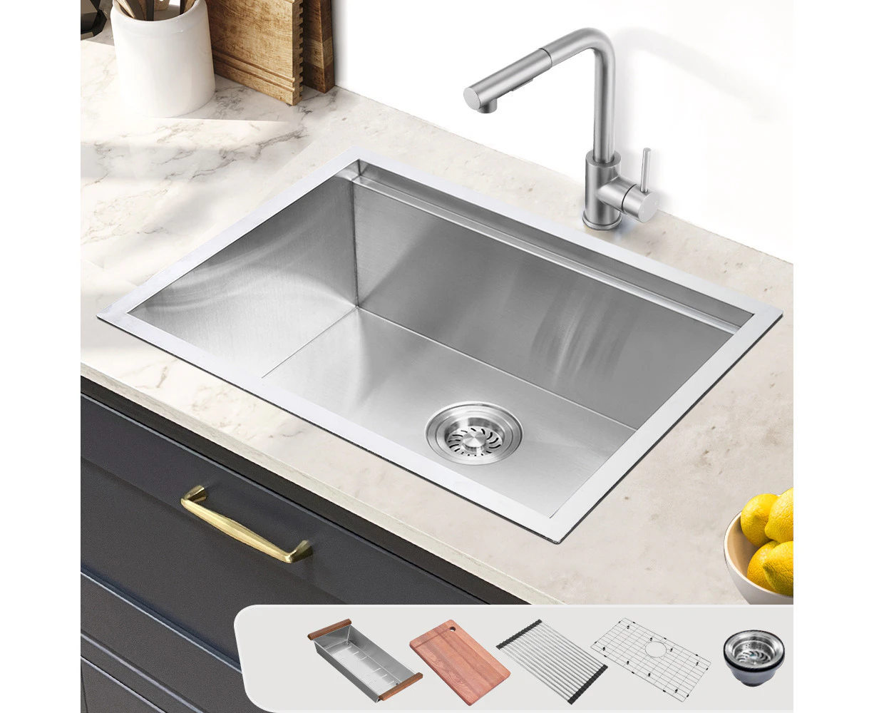 Simplus Stainless Steel Kitchen Workstation Sink 60x45CM Laundry Undermount Single Bowl Set Silver