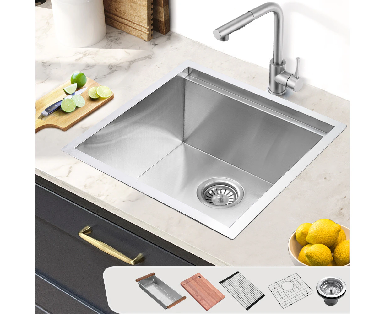 Simplus Stainless Steel Kitchen Workstation Sink 45x45CM Laundry Undermount Single Bowl Set Silver