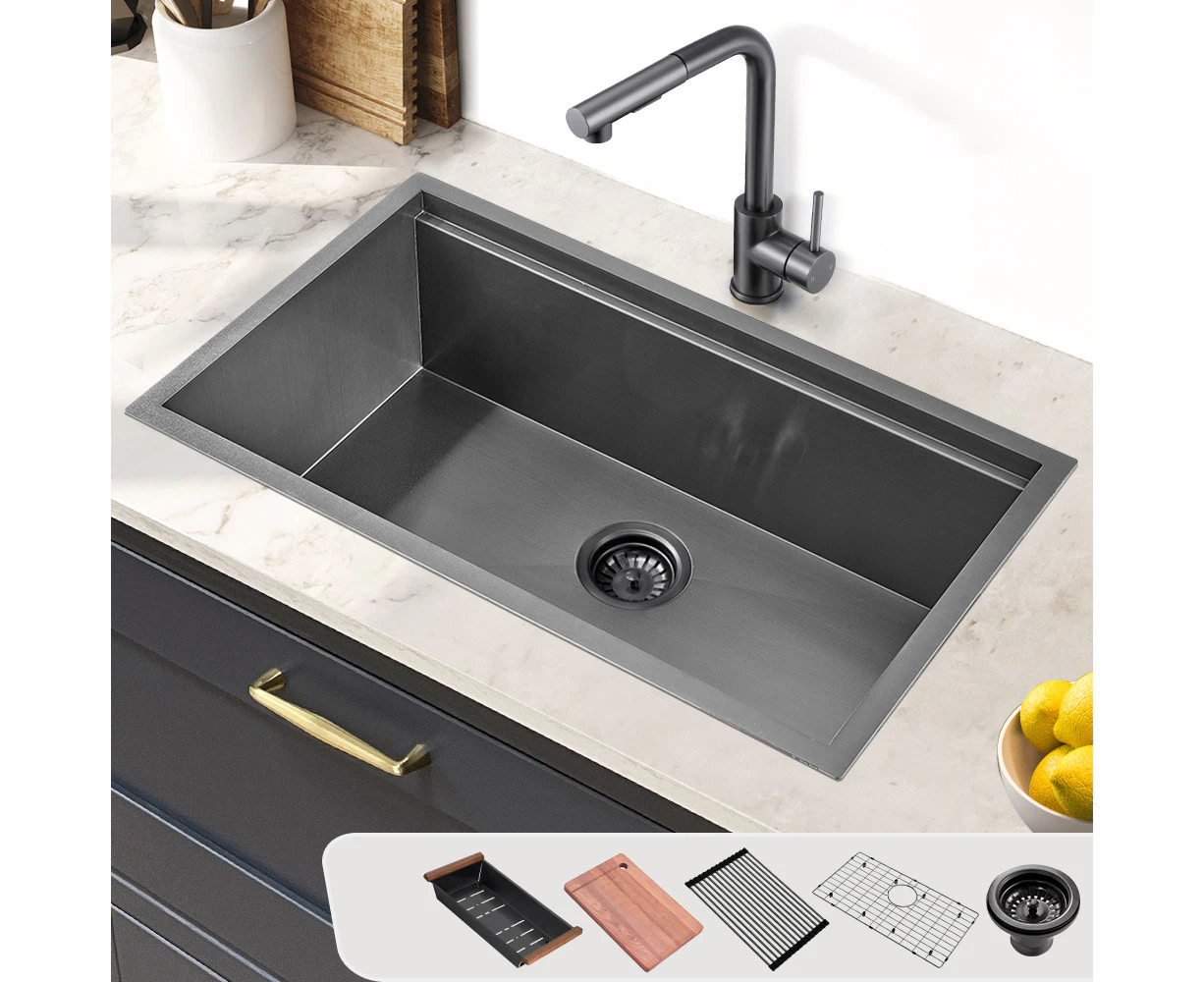 Simplus Stainless Steel Kitchen Workstation Sink 75x45CM Laundry Undermount Single Bowl Set Black