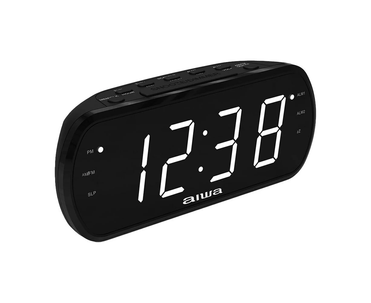 AIWA LED Large Display Dual Alarm Clock AM/FM Radio w/Backup Battery - Black