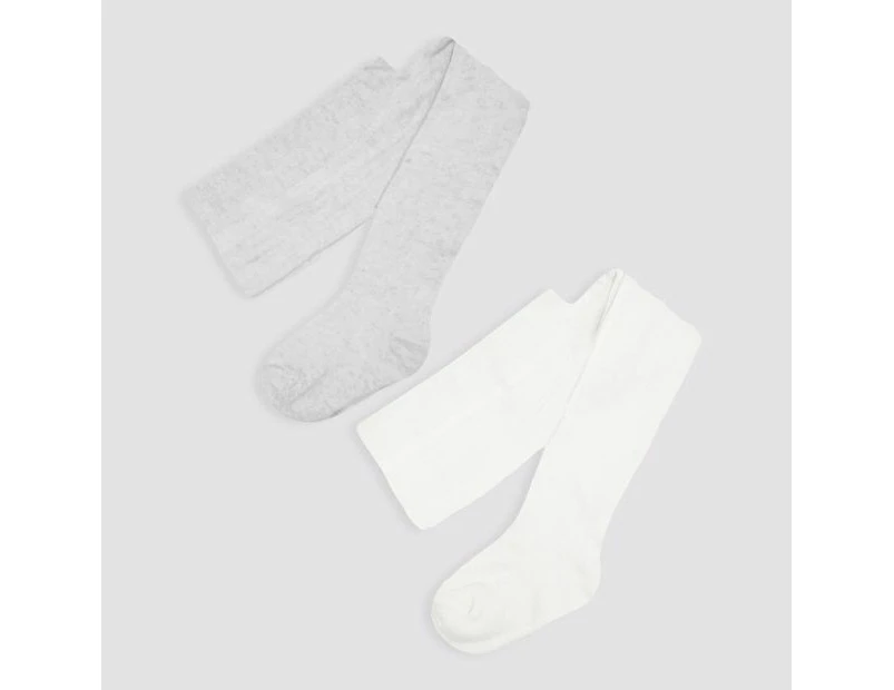 Baby Cotton Chunky Rib Tights 2 Pack - Underworks - Grey