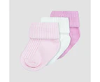 Baby Organic Cotton Turn Over Rib Cuff Socks 3 Pack - Underworks - Pink