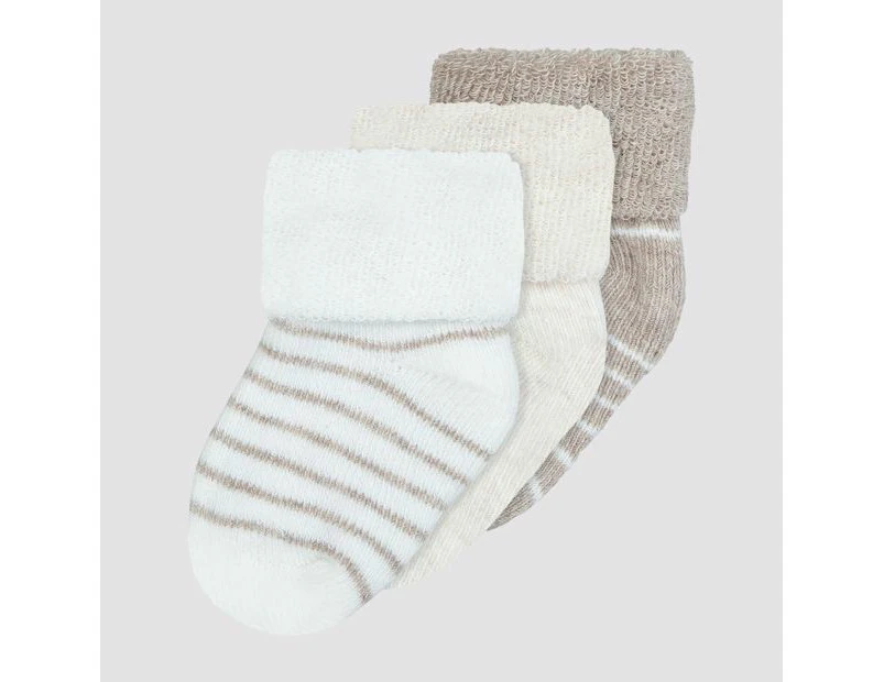 Baby Organic Cotton Terry Turn Top Socks 3 Pack - Underworks - Neutral