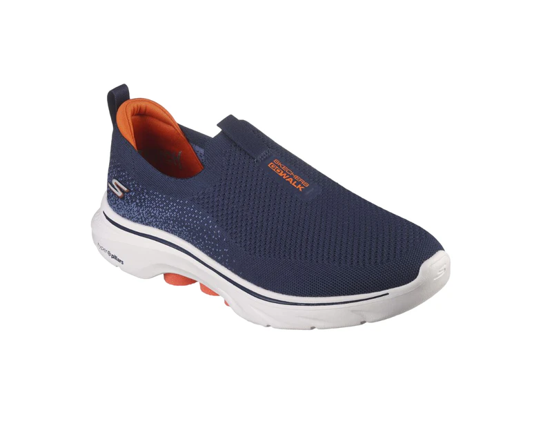 Mens Skechers Go Walk 7 Navy/Orange Slip On Sneaker Shoes - Navy