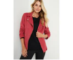 NONI B - Womens Jacket - Textured Suede Zip Jacket - Jester Red