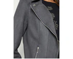 NONI B - Womens Jacket - Textured Suede Zip Jacket - Iron Gate