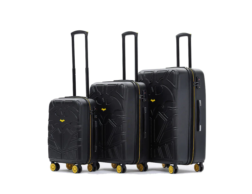 3pc Batman Gotham Hard Shell Travel Luggage 4-Wheel Suitcase Set - Black