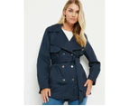 NONI B - Womens Jacket -  Tie Waist Short Trench - Navy Blazer