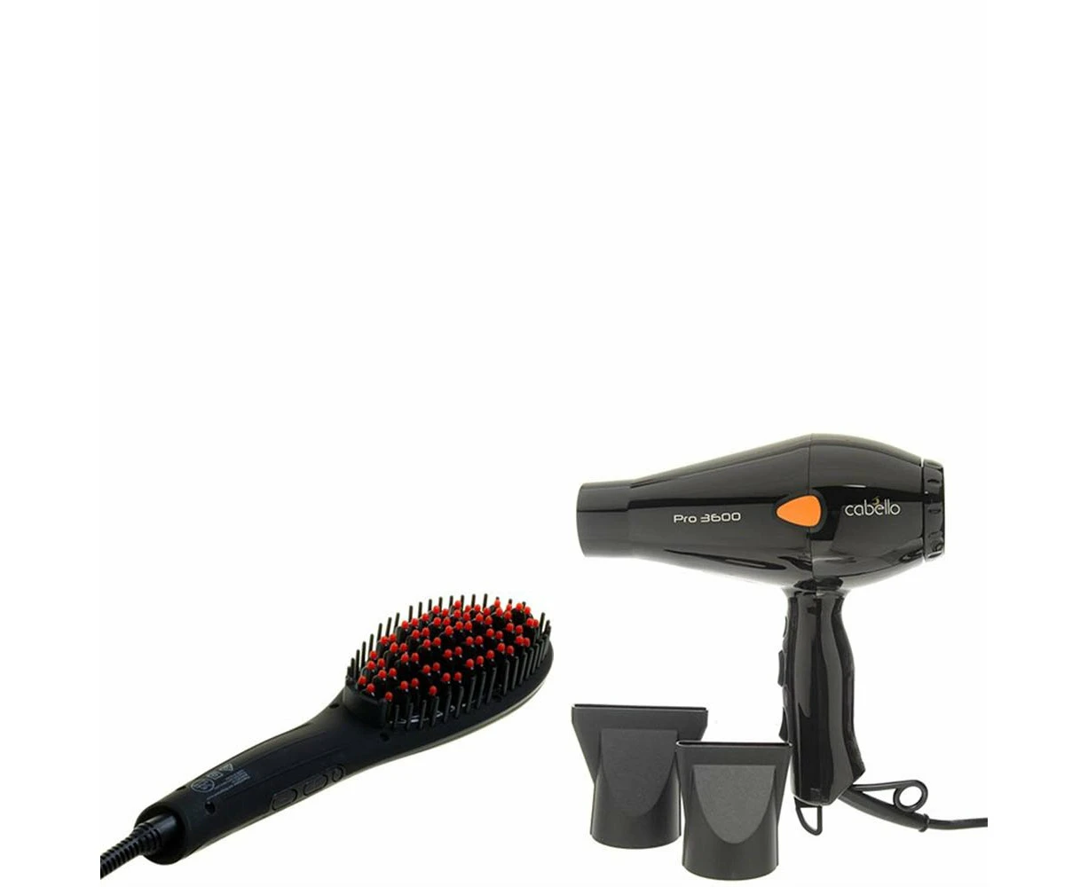 Cabello Hair Dryer PRO 3600 + Glow Straightening Brush - Hair Styling Set - Black