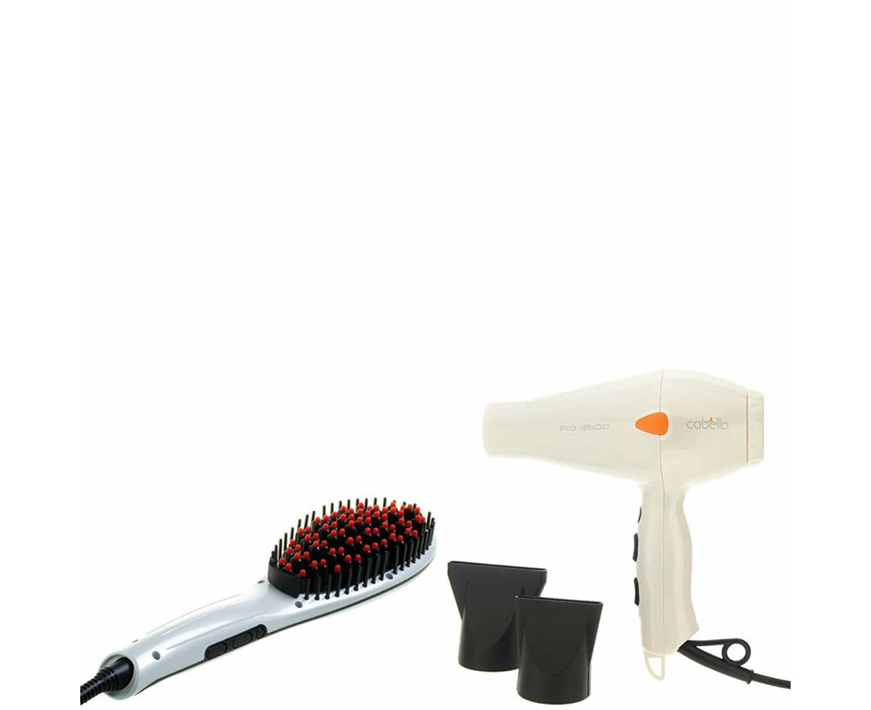 Cabello Hair Dryer PRO 3600 + Glow Straightening Brush - Hair Styling Set - White